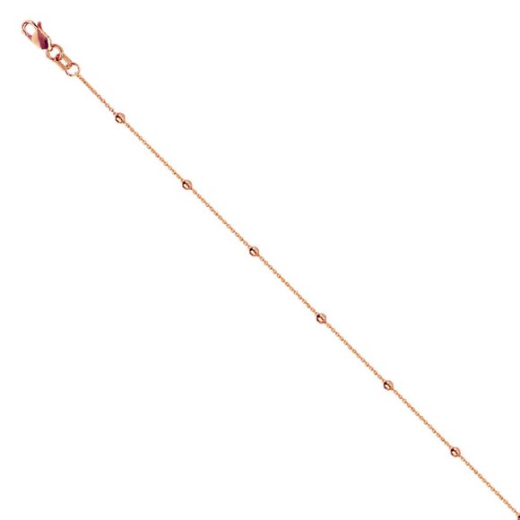 14K Solid Rose Gold Bead Cable Chain Anklet